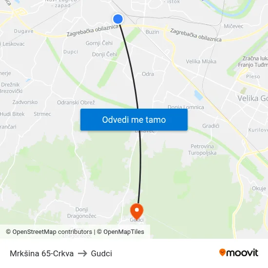 Mrkšina 65-Crkva to Gudci map