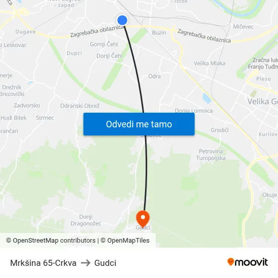 Mrkšina 65-Crkva to Gudci map