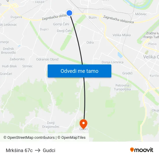 Mrkšina 67c to Gudci map