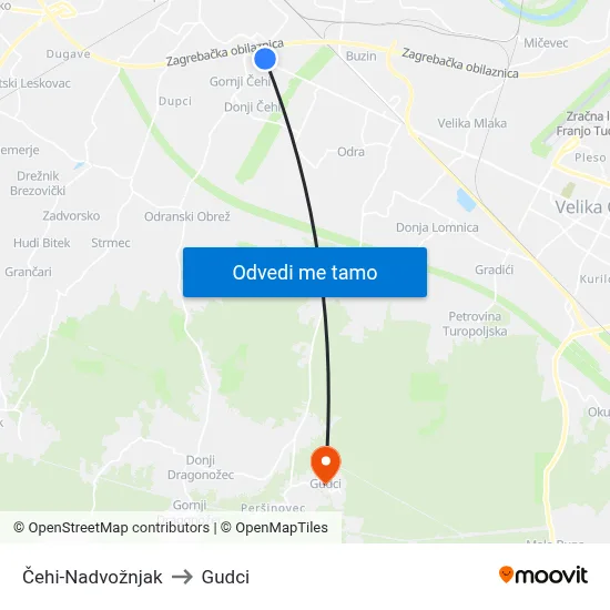 Čehi-Nadvožnjak to Gudci map