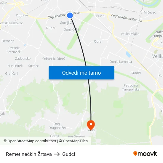 Remetinečkih Žrtava to Gudci map