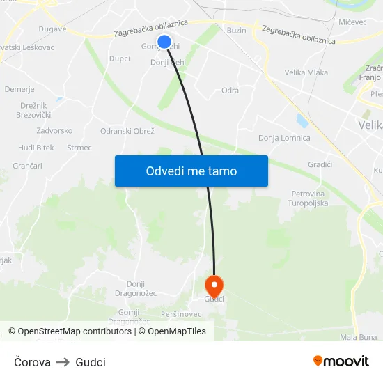 Čorova to Gudci map