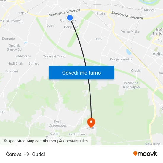 Čorova to Gudci map
