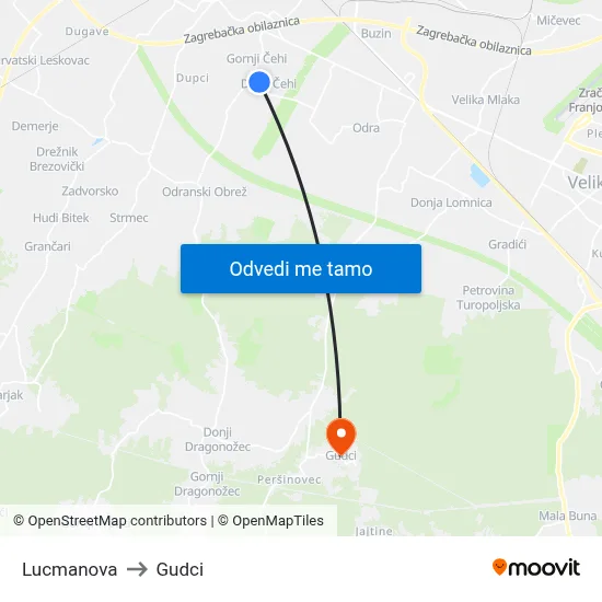 Lucmanova to Gudci map