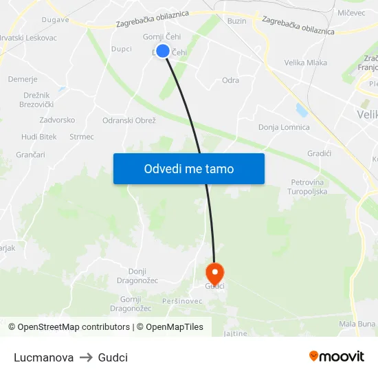 Lucmanova to Gudci map