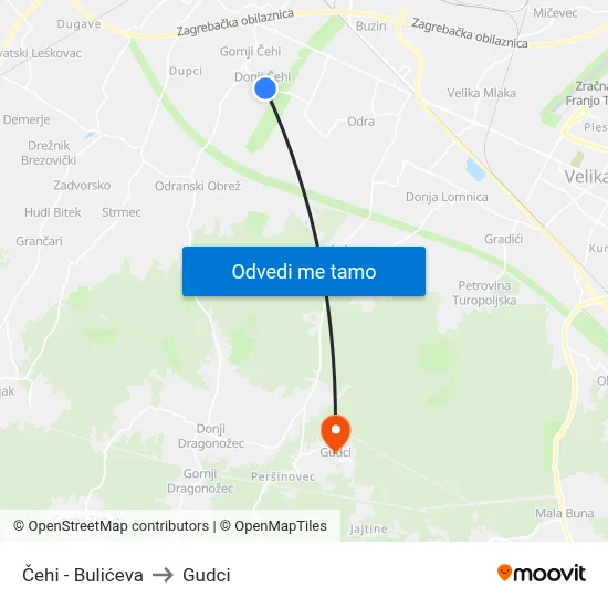 Čehi - Bulićeva to Gudci map
