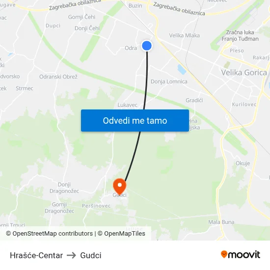Hrašće-Centar to Gudci map