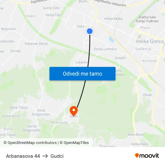Arbanasova 44 to Gudci map