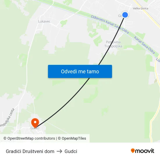 Gradići Društveni dom to Gudci map