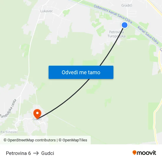 Petrovina 6 to Gudci map