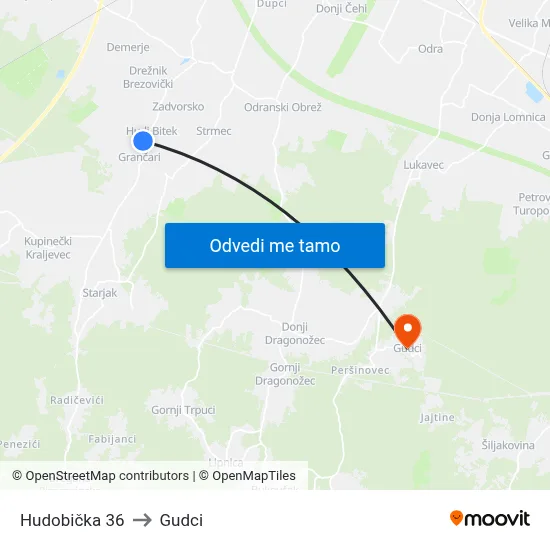 Hudobička 36 to Gudci map