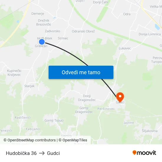 Hudobička 36 to Gudci map