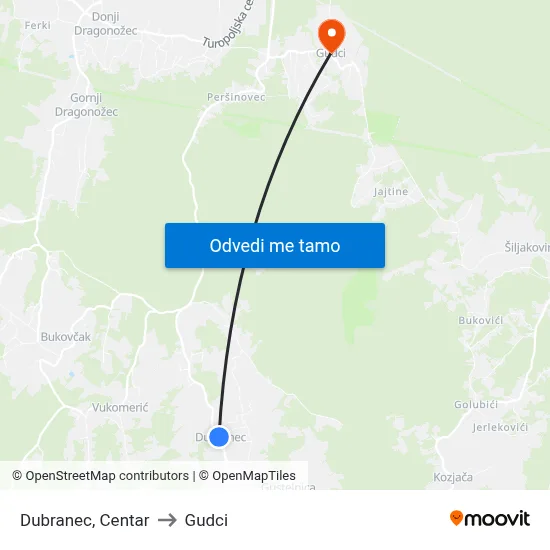 Dubranec, Centar to Gudci map