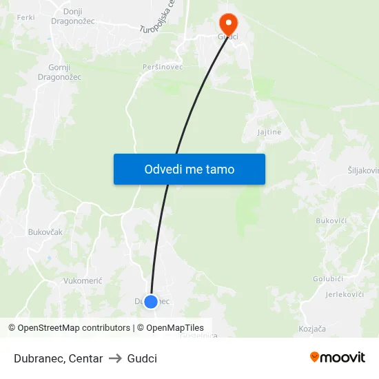 Dubranec, Centar to Gudci map