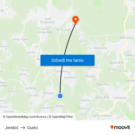 Jerebić to Gudci map