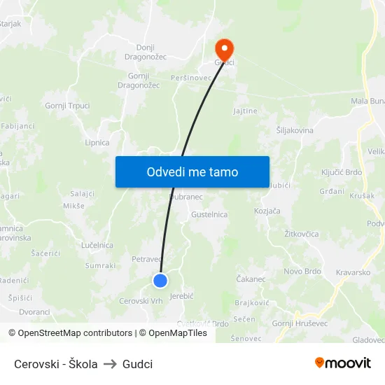 Cerovski - Škola to Gudci map