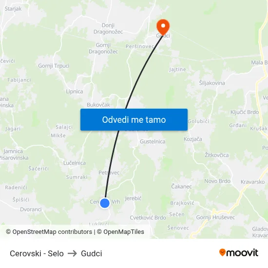 Cerovski - Selo to Gudci map