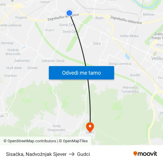 Sisačka, Nadvožnjak Sjever to Gudci map