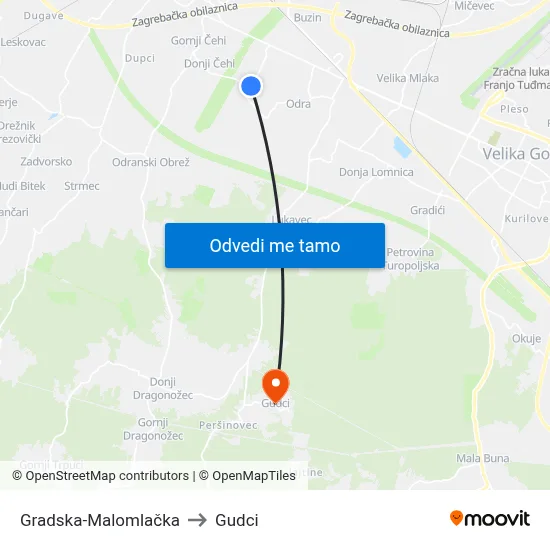 Gradska-Malomlačka to Gudci map