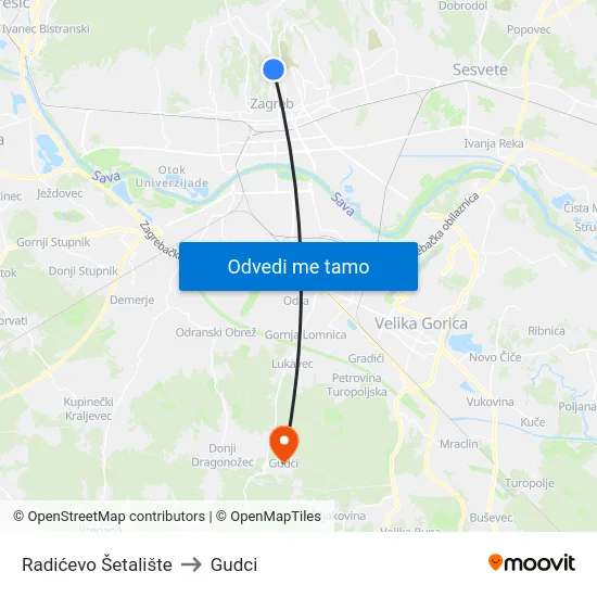 Radićevo Šetalište to Gudci map