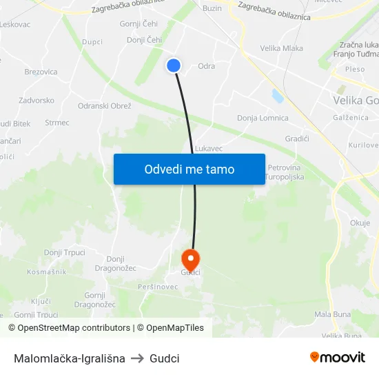 Malomlačka-Igrališna to Gudci map