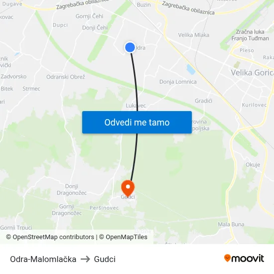 Odra-Malomlačka to Gudci map