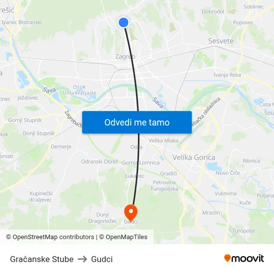 Gračanske Stube to Gudci map