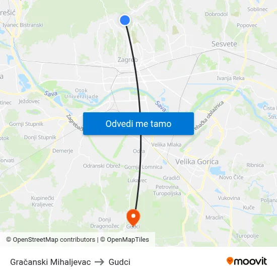 Gračanski Mihaljevac to Gudci map