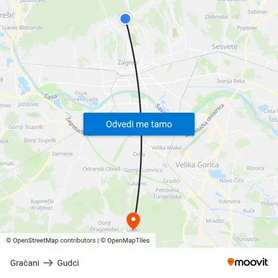 Gračani to Gudci map