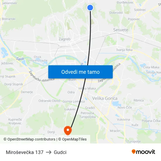 Miroševečka 137 to Gudci map