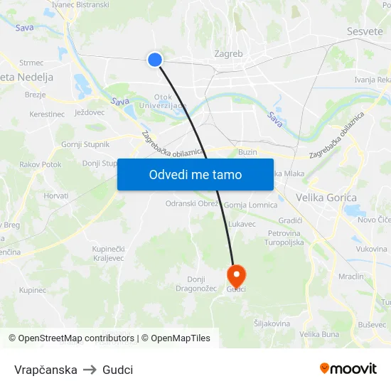 Vrapčanska to Gudci map