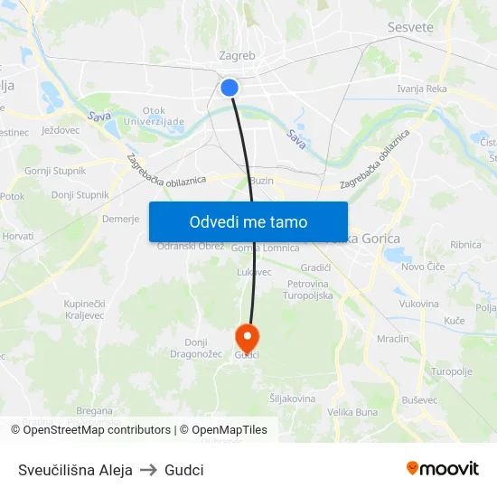 Sveučilišna Aleja to Gudci map