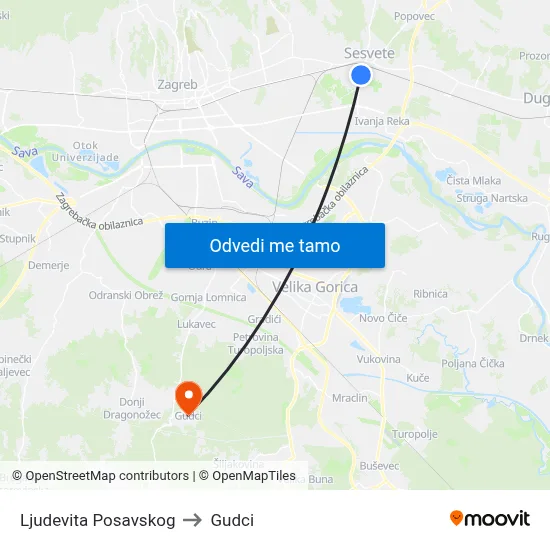 Ljudevita Posavskog to Gudci map