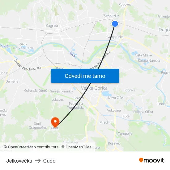 Jelkovečka to Gudci map