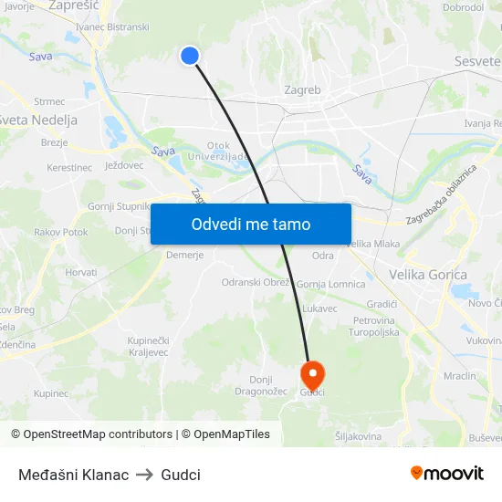 Međašni Klanac to Gudci map