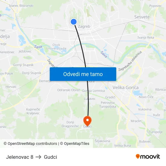 Jelenovac 8 to Gudci map