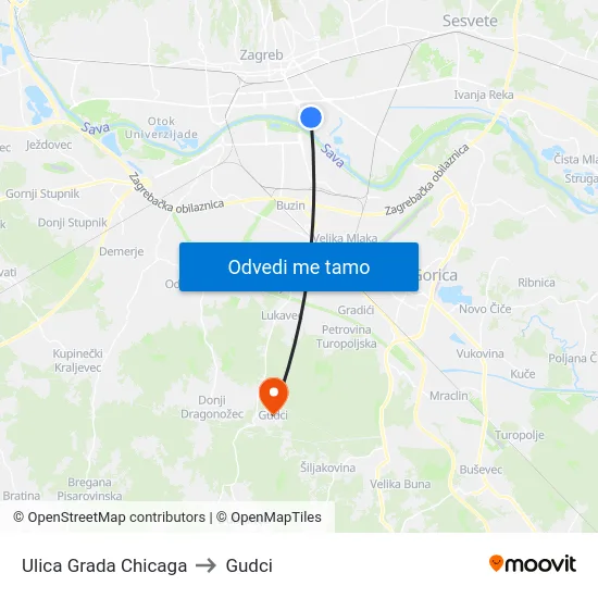 Ulica Grada Chicaga to Gudci map