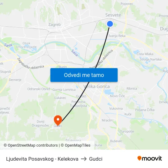 Ljudevita Posavskog - Kelekova to Gudci map