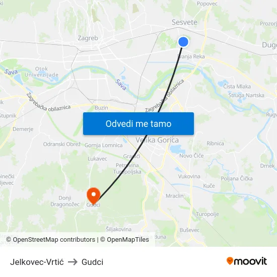 Jelkovec-Vrtić to Gudci map
