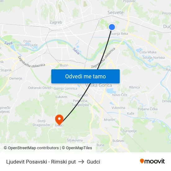 Ljudevit Posavski - Rimski put to Gudci map