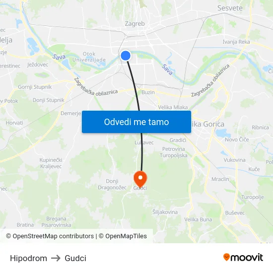 Hipodrom to Gudci map