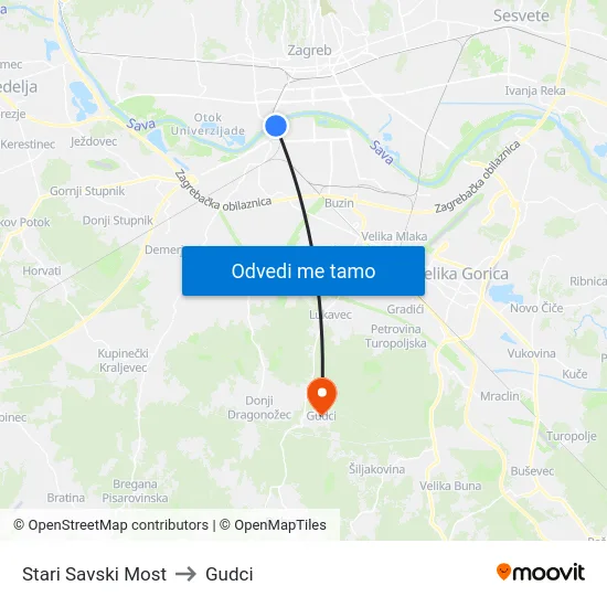 Stari Savski Most to Gudci map