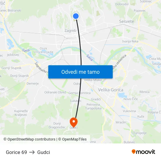 Gorice 69 to Gudci map