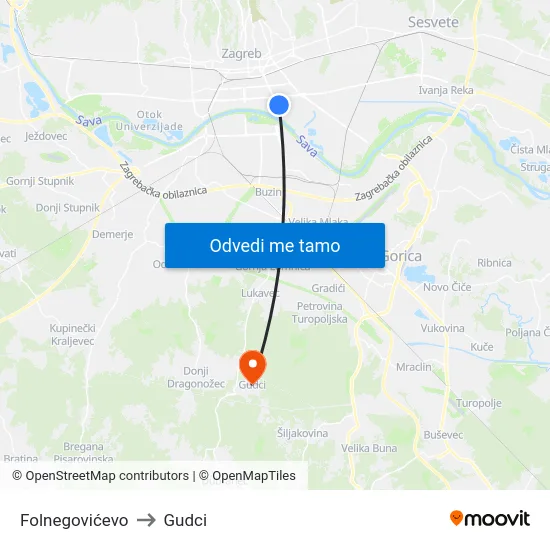 Folnegovićevo to Gudci map
