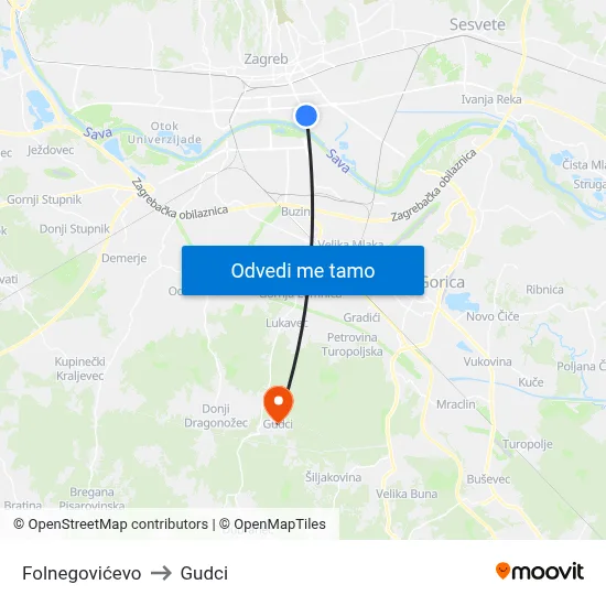 Folnegovićevo to Gudci map