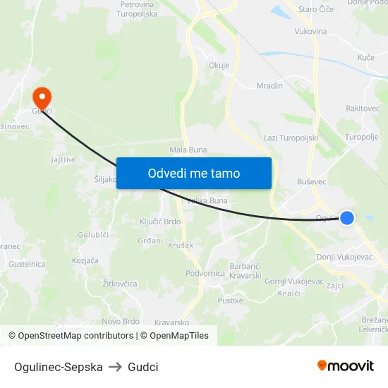 Ogulinec-Sepska to Gudci map