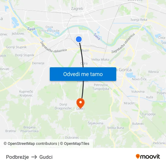 Podbrežje to Gudci map