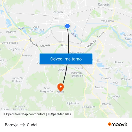 Borovje to Gudci map