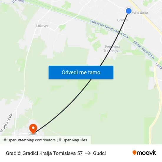 Gradići,Gradići Kralja Tomislava 57 to Gudci map
