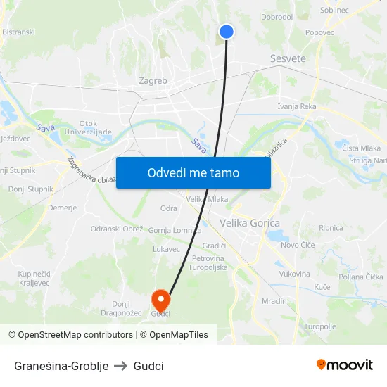 Granešina-Groblje to Gudci map